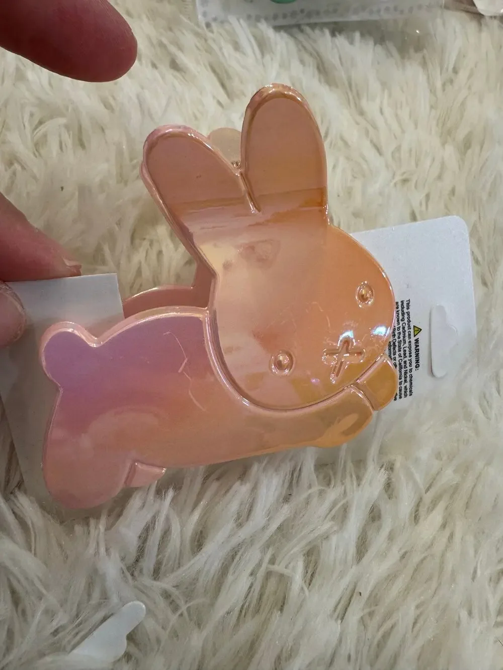 Miffy Pink bunny hair claw clip with iridescent finish